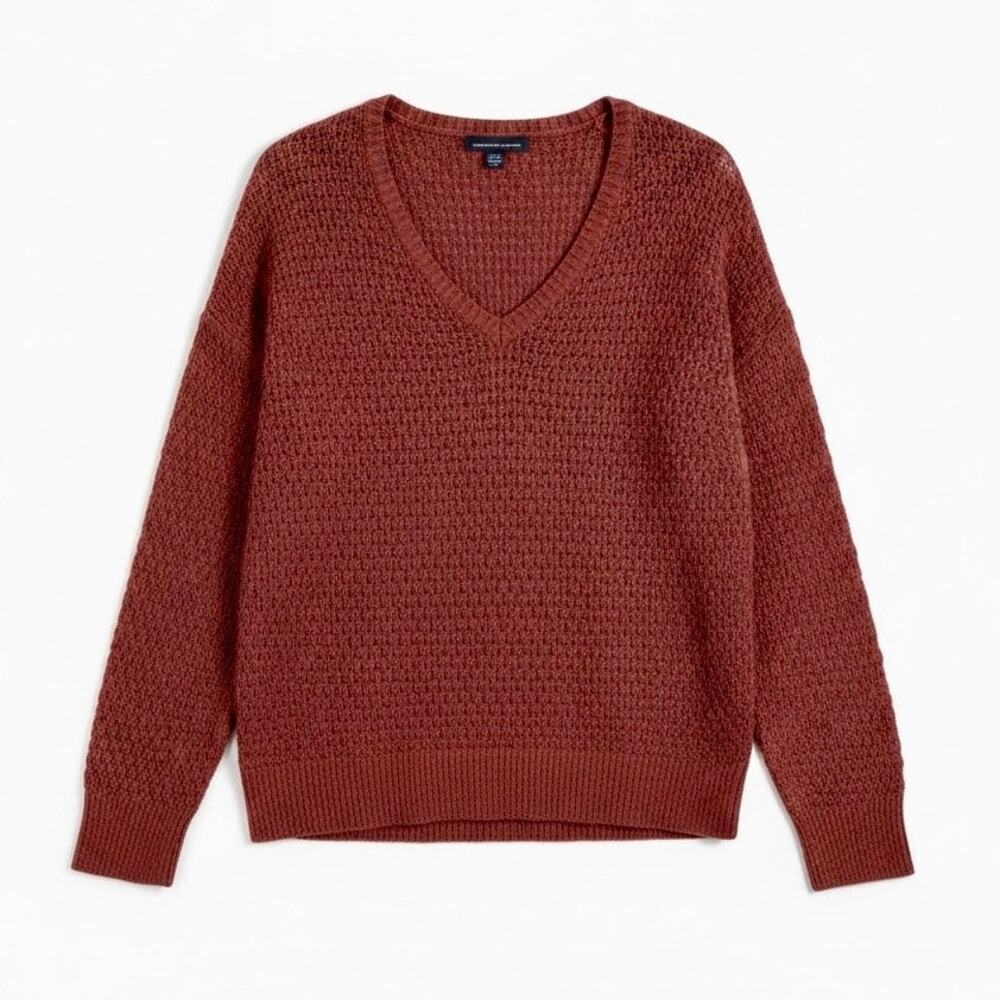AMERICAN EAGLE Women's V-NECK SWEATER Brick Red Size MEDIUM